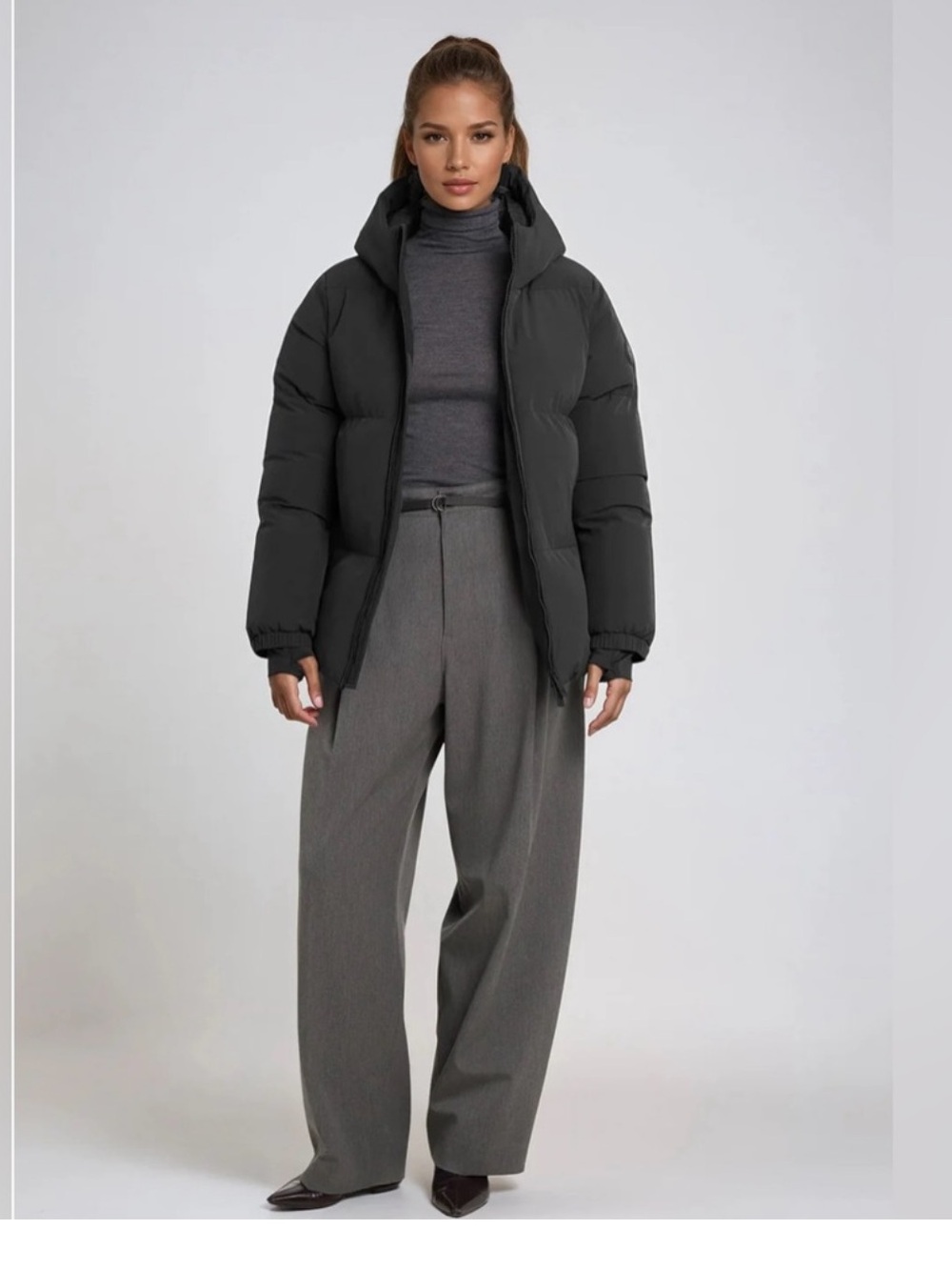Noize Stacy Water Resistant Hooded Puffer Jacket charcoal dark gray medium NWT